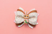 Load image into Gallery viewer, Brown Bunny with Peach Flowers 3.5 inch (8.9cm) Phoebe Clay Bow
