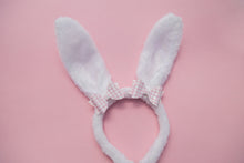 Load image into Gallery viewer, Adjustable Fluffy Bunny Ears with Pink Plaid Dolly Bows