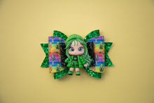Load image into Gallery viewer, Green Rainbow School Girl 4.5 inch Maria Clay Bow