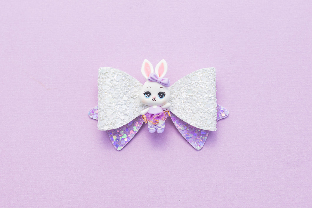White Ballerina Bunny in Purple 3.5 inch (8.9cm) Party Clay Bow