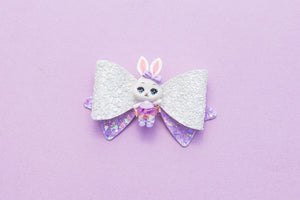 White Ballerina Bunny in Purple 3.5 inch (8.9cm) Party Clay Bow