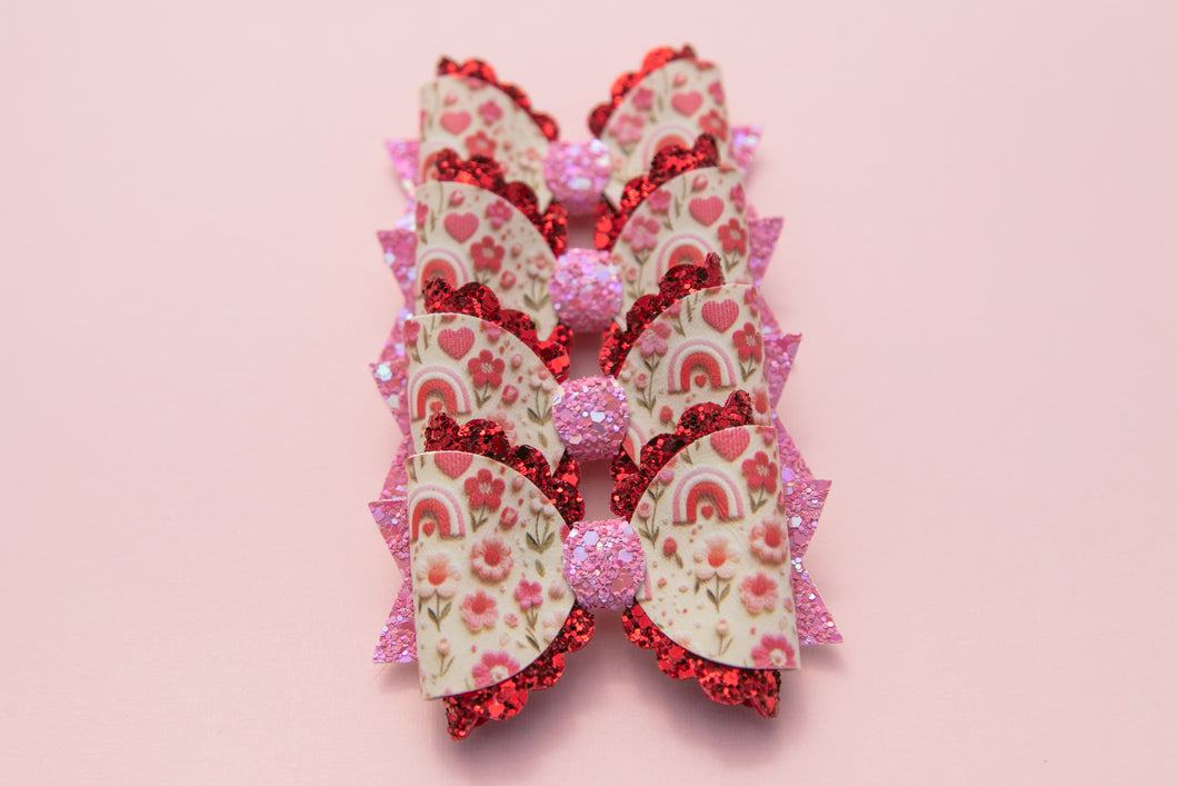 Hearts and Rainbow Floral 3.5 inch Maria Bows (Singles)