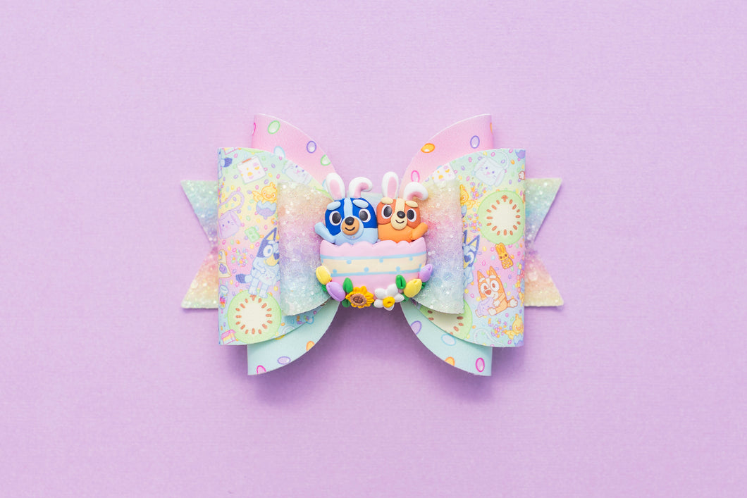 Easter Blue Dog Sisters 4.5 inch (11.4cm) Maria Clay Bow