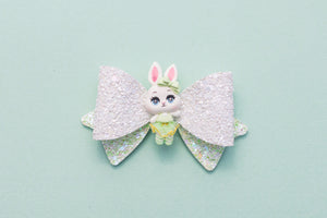 White Ballerina Bunny in Green 3.5 inch (8.9cm) Party Clay Bow