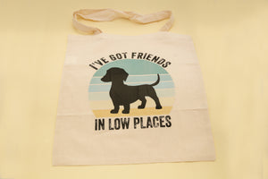 Friends in Low Places Dachshund Calico Tote Bag as