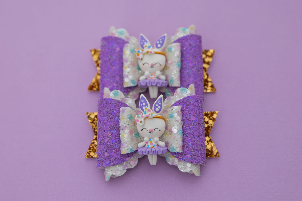 Purple Ballerina Bunny 3.5inch (9cm) Maria Clay Bow