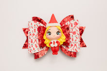 Load image into Gallery viewer, Blonde Elf on the Shelf Sequin 4.5inch Maria Clay Bow
