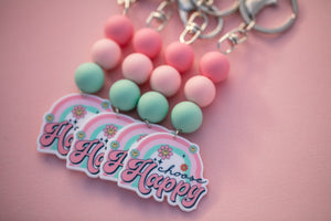 Choose Happy Silicon Bead and Planar Resin Keyring/Bag Tag