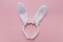 Load image into Gallery viewer, Adjustable Fluffy Bunny Ears with Pink Plaid Dolly Bows
