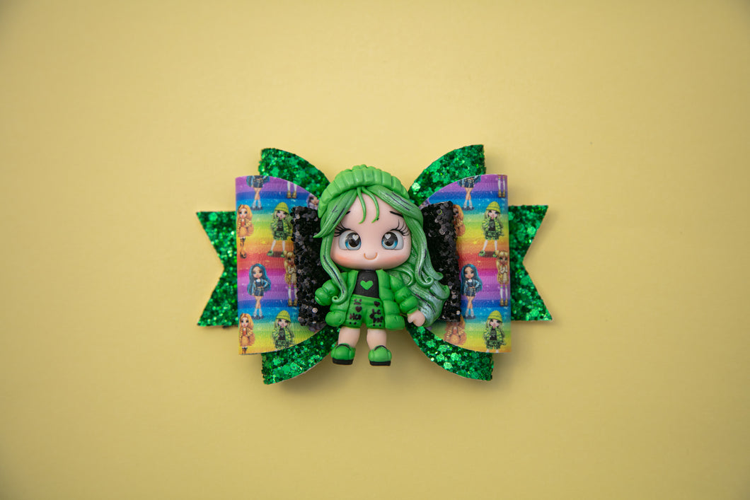 Green Rainbow School Girl 4.5 inch Maria Clay Bow