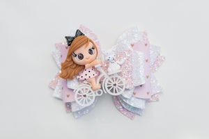 Bicycle Girls with Pets 4.5 inch Layered Clay Bows Assorted Designs