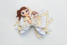 Load image into Gallery viewer, Bicycle Girls with Pets 4.5 inch Layered Clay Bows Assorted Designs
